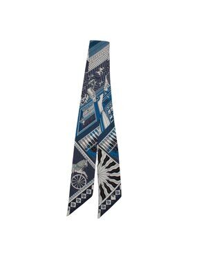 Hermes Twilly Objet de Curiosite Silk Blue White Scarf